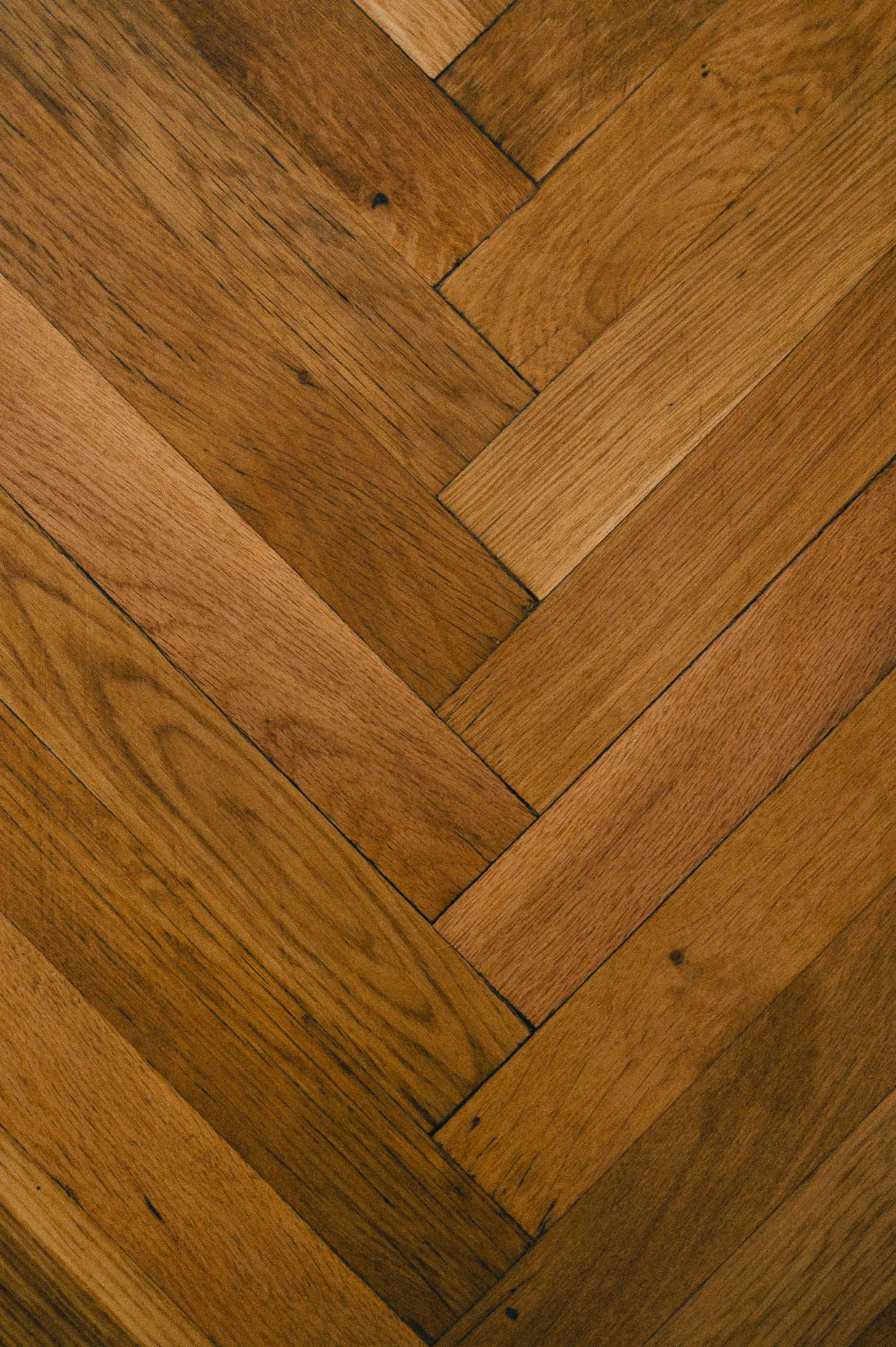 Close view of a herringbone oak floor